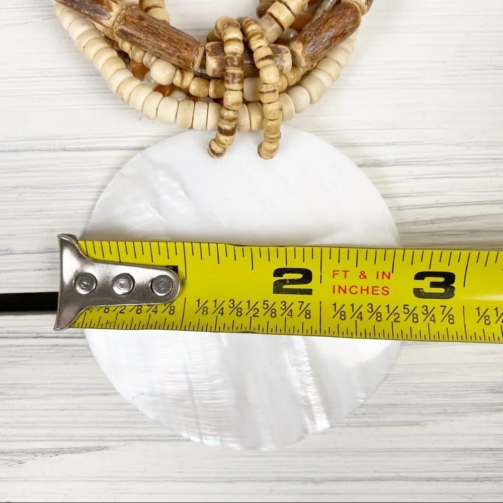 Bohemian Boho Wooden Shell Statement Necklace